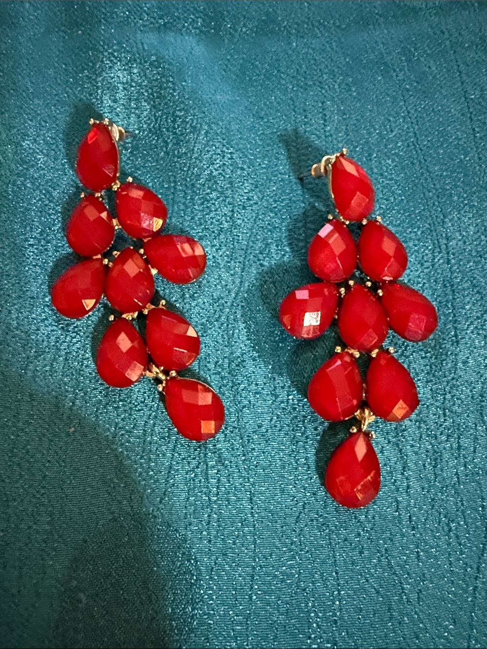 Red Teardrop Cluster Statement Earrings - Women Jewelry